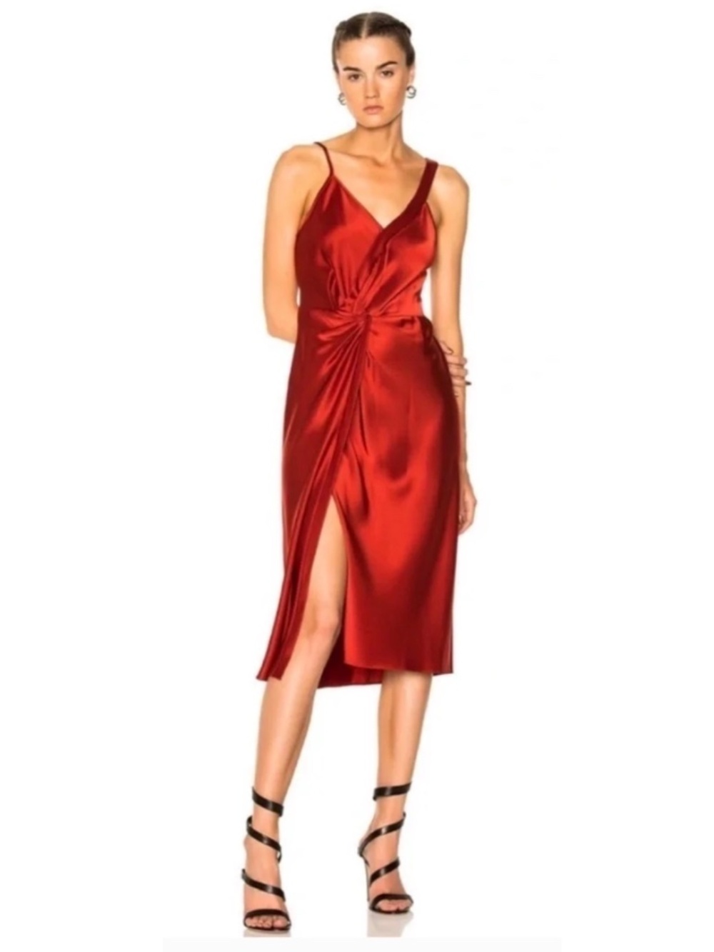 T by Alexander Wang Brick Red Asymmetrical Cocktail Dress Size 10 Midi